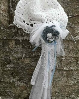Hat Hand-Knitted with Blue Details