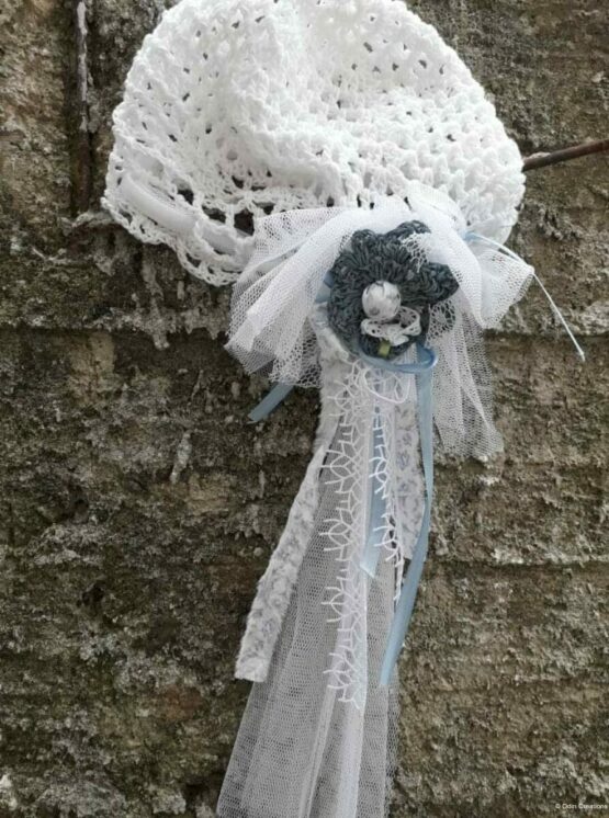 Hat Hand-Knitted with Blue Details