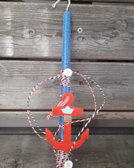 Blue Easter Candle with Red Anchor